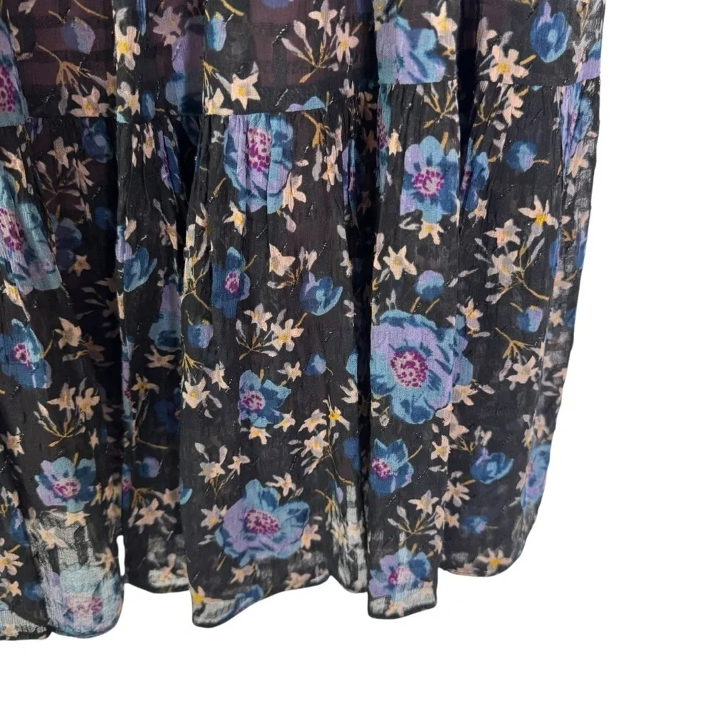 REBECCA TAYLOR Silk Solstice Floral High Neck Short Dress Black Size 0